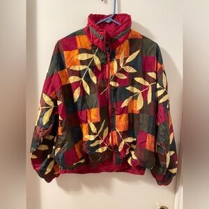 Fabulous Vintage 80’s 90’s with a Patchwork Leaf Pattern Shanna Windbreaker Sz L